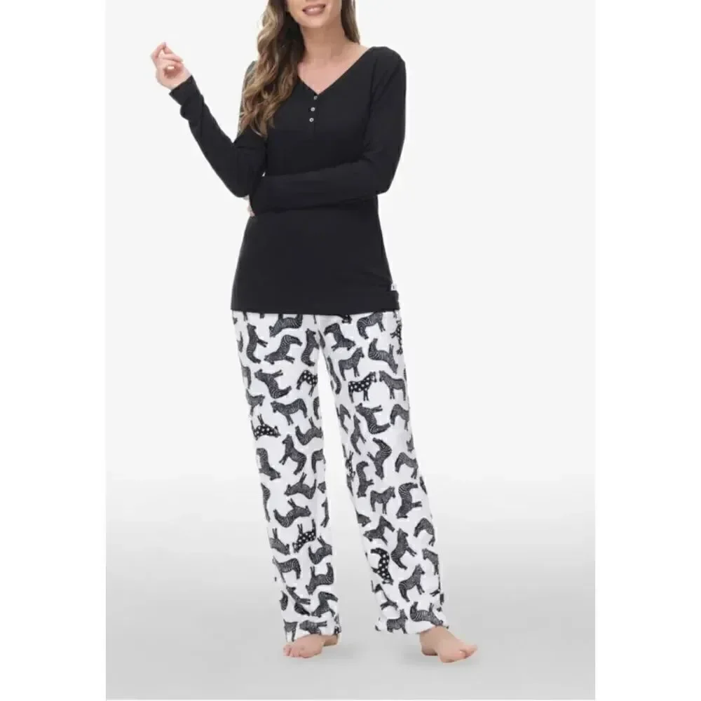 ECHO WOMEN’S XLARGE 2 pc Long Sleeve Top & Zebra Print Pajama Pant SET